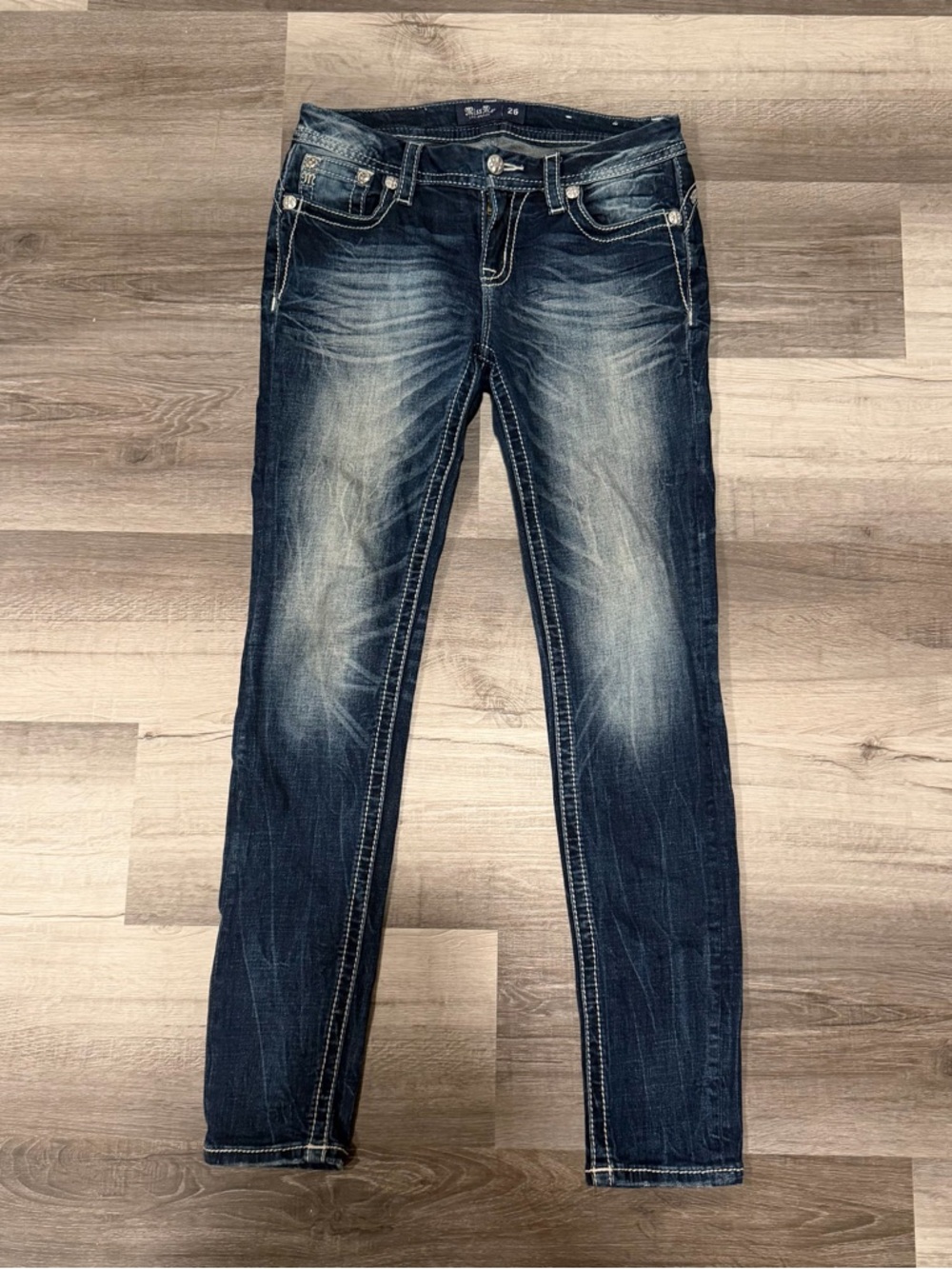 Miss Me Womens Low Rise Skinny Jeans Distressed Flap Pockets Size 26